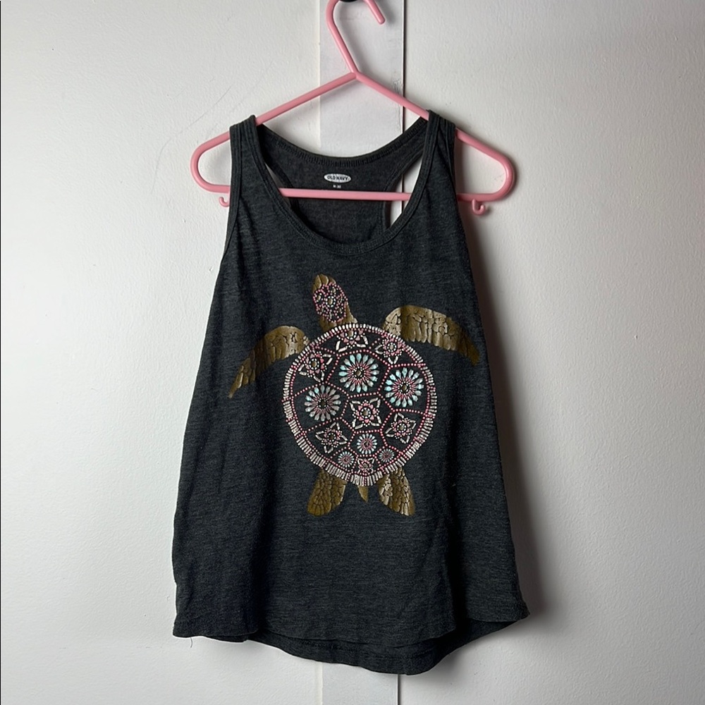 OLD NAVY Kids Dark Gray Racerback Tank Top with Turtle Design